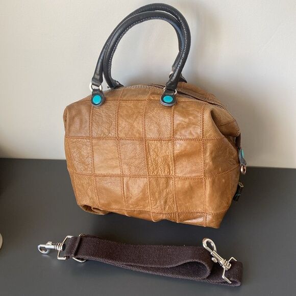 Gabs Franco Gabrielli Italy Patchwork Leather Convertible Tote Shoulder Bag Boho - Picture 10 of 16